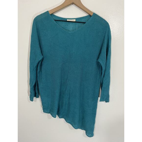 Eileen Fisher Linen Blend Asymmetrical Top M Lagom Coastal Luxury Boho Minimal - Picture 1 of 13